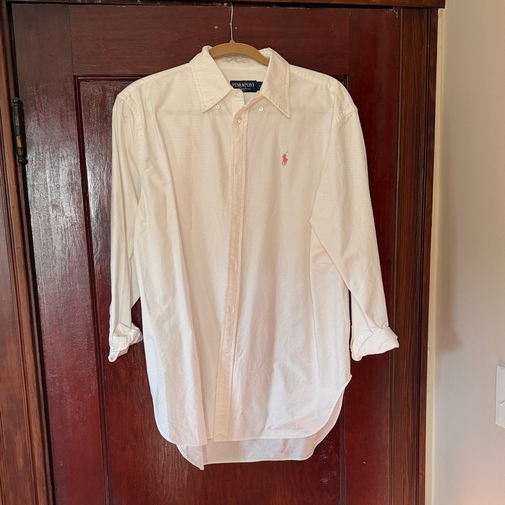 RARE Pink Pony Polo by Ralph Lauren Oversized White Button Down Shirt